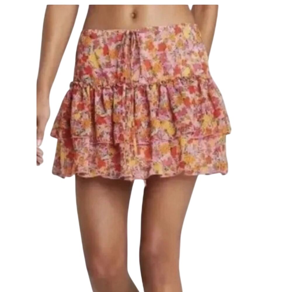 wild fable Pink & Yellow Floral Tiered Mini Skirt